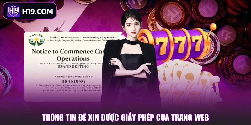 Thông tin để xin được giấy phép của trang web